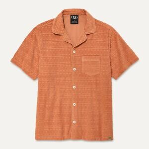 Ugg Tasman Terry Braid orange collared button up textured shirt medium